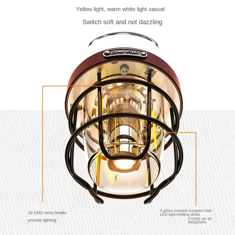 Description Picture 6 of itemCamping Portable Retro Lantern Vintage Tent Lighting Lantern USB Rechargeable LED Lamp Hanging Emergency Light