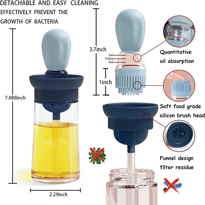 Kitchen Oil Bottle With Silicone Brush 2 In 1 Dropper Measuring Oil Dispenser Bottle For Kitchen Baking BBQ Grill Pastry Brushes