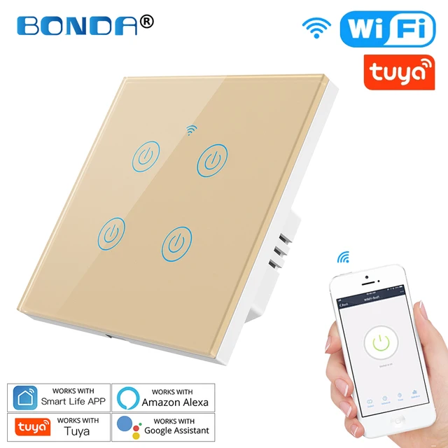 Tuya WiFi Smart Light Switch Eu Luxuray Glass Panel Touch Sensor Smart Life Wall Switch 220V Voice Work with Alexa Google Home 656 Gold 04