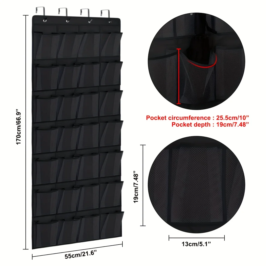 1pc Shoe Holder Rack for Over the Door, 28 Large Mesh Pockets Over The Door Shoe Rack, Back of Closet Organizer, Behind Door Han 4