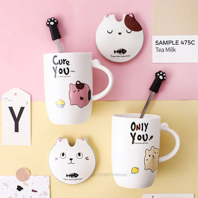 thumbnail image 5 of Taza de cerámica Tiki de dibujos animados Sanrio Hello Kitty, taza de café para llevar con tapa, cuchara, tazas de leche para desayuno para el hogar y la Oficina, 5 of 5