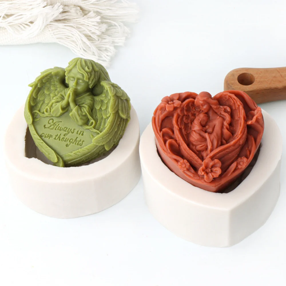 기도 천사 하트 비누 실리콘 몰드, DIY 어머니-아이 양초 수지 석고 만들기, 사랑 초콜릿 베이킹 세트, 어머니의 날 선물