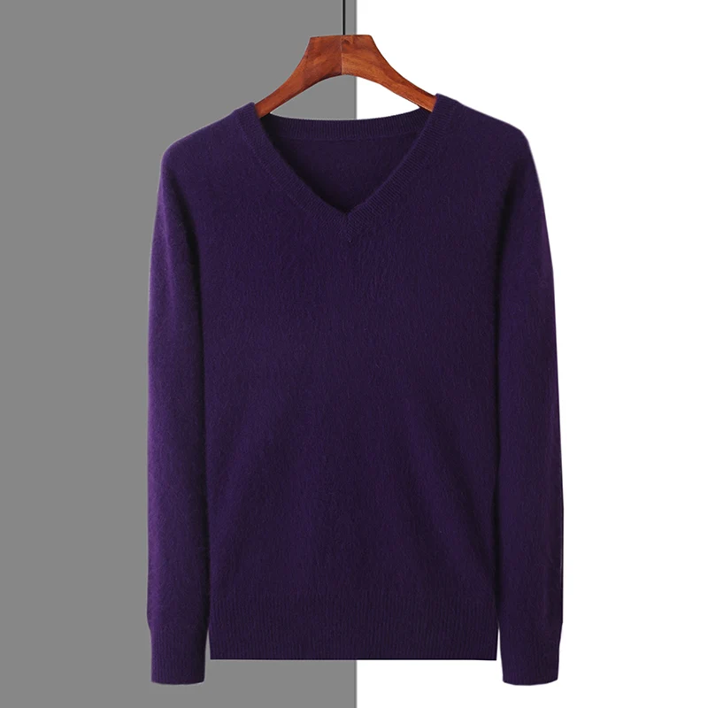 2024 Autumn/Winter New Men's Cashmere Sweater V-neck Pullover Knitted Long Sleeve Large Size Loose and Warm Casual High End Tops