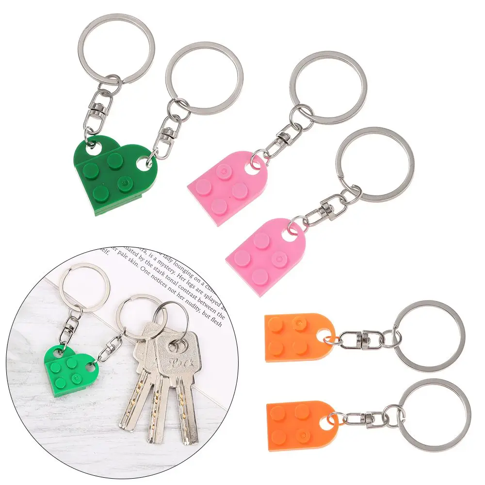 2PCS Fashion Couples Friendship Jewelry Gifts Separable Heart Pendant Building Block Keychains Key Ring Key Buckle