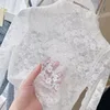 Girls' Lace Bottom Shirt Spring Summer Light Thin Matching Inside Top Children's Elegant Embroidery White Long sleeve Shirt 3