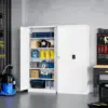 Yizosh Metal Garage Storage Tool Cabinet with Lock 71" Locking 2 Doors 5 Shelves Tall Steel Garage Heavy Duty File (White) 1