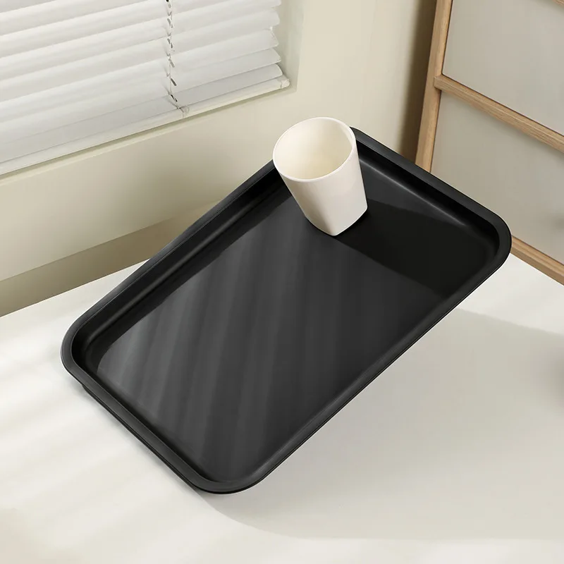 Black Rectangular Non-slip Serving Tray for Chinese Restaurant Fast Food Cake & Tea Service Commercial Durable Hotel Tableware 6