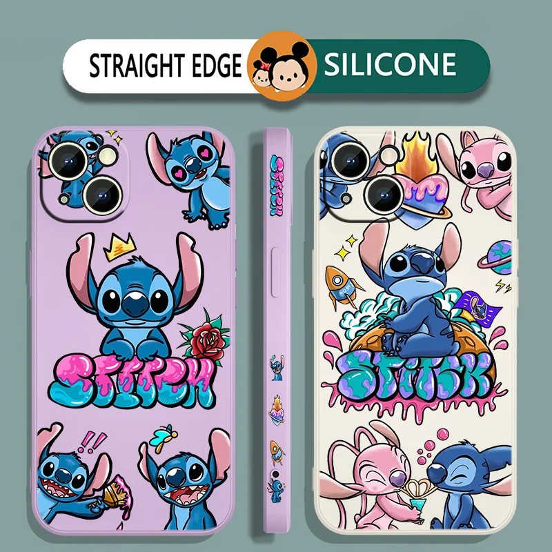 

Милый чехол для телефона Disney Little Stitch для iPhone 14, 13, 12, 11 Pro Max, mini, XR, XS, X, 8, 7, 6S, 6 Plus, чехол с жидкостью и левой веревкой