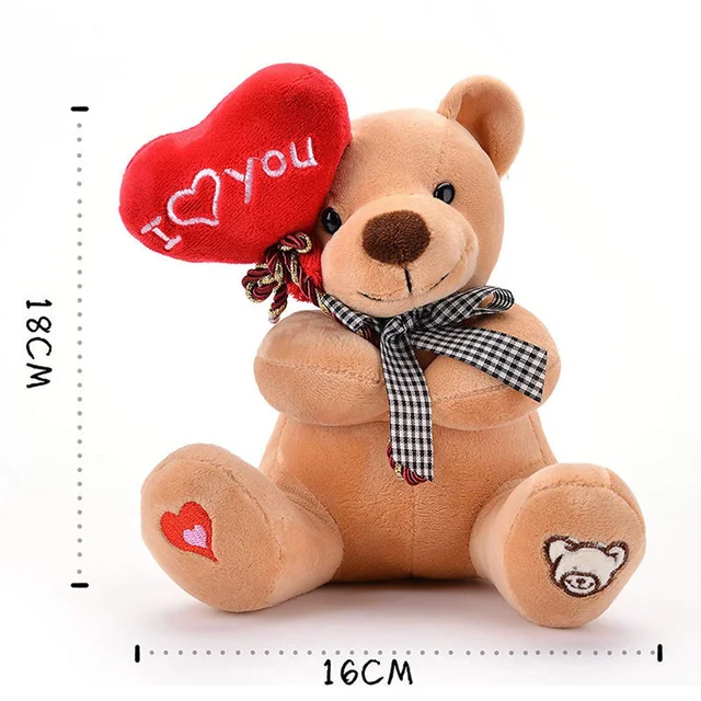 Kawaii 18CM Teddy Bear With Love Hearts I love You Plush Toy Stuffed Anime Doll For Girls Birthday Gift