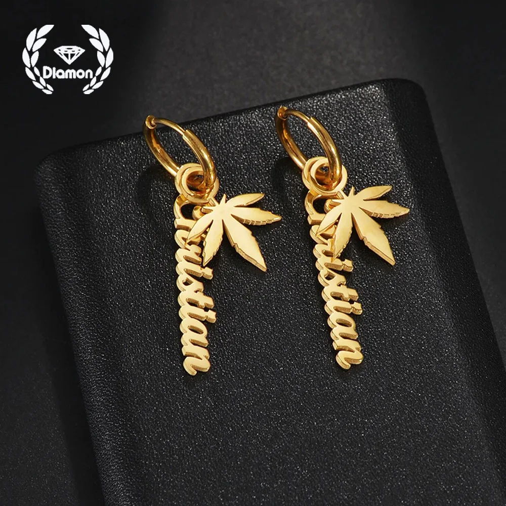 

Diamon Personalized Custom Name Earrings Stainless Steel Jewelry Cross Letters Maple Leaf Earrings for Women Men Jewelry Gifts