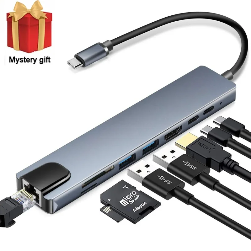 

6/8-in-1 USB C Media Hub 3.0 Type C to HDMI3.0 USB3.0 Splitter Adapter Usb Hub for Macbook Pro for Laptop PC Accessories