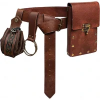 Ceinture en cuir pour cosplay médiéval, sac de taille en cuivre pour pièce de monnaie, robe Renaissance, ceinture à vapeur, jeu de rôle, ensemble de ceintures d'halloween, Cosplay, 4 pièces/1 pièces 1