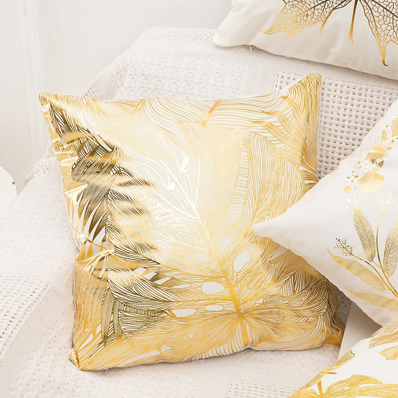 

Decorative Throw Pillow Case Cushion Cover Gold Stamping Leaves 18 x 18 inches 45 x 45 cm for Couch Bedroom Car