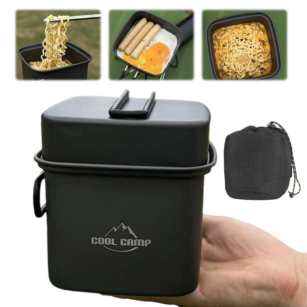 2 In 1 Outdoor Camping Square Pot with Storage Bag Folding Frying Pan Cooking Pot Lightweight Set for Outdoor Backpacking