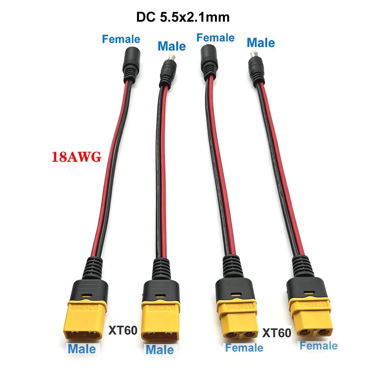 XT60 플러그 암수-DC 5.5x2.1mm 커넥터 충전 어댑터 케이블 변환 와이어 RC 리포 배터리 자동차 드론 비행기용