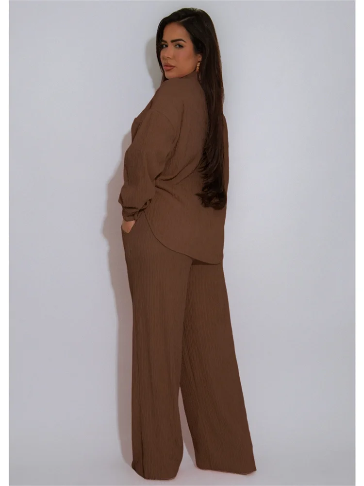 Wmstar Two Piece Sets Women Wholesale Long Sleeve Elastic Multi Pocket Swing Leg Pants Wide Leg Pants Set Fall Matching Suit