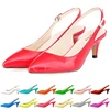 Daily all-match Sandal Shoes Pointed High Heels Large Size Pumps New 6cm Low Casual Back Empty Buckle Red Wedding shoes 6