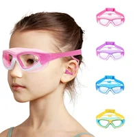 High-definition Children's Waterproof And Anti Fog Swimming Large Frame Glasses, Convenient Goggles Silicone Connected Earplugs 1