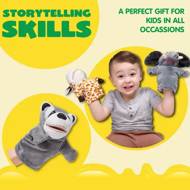 Joyfy 6Pcs Kids Hand Puppet with Mouth Toddler Animal Plush Toy for Show Theater Kids Birthday Gifts Easter Basket Stuffers