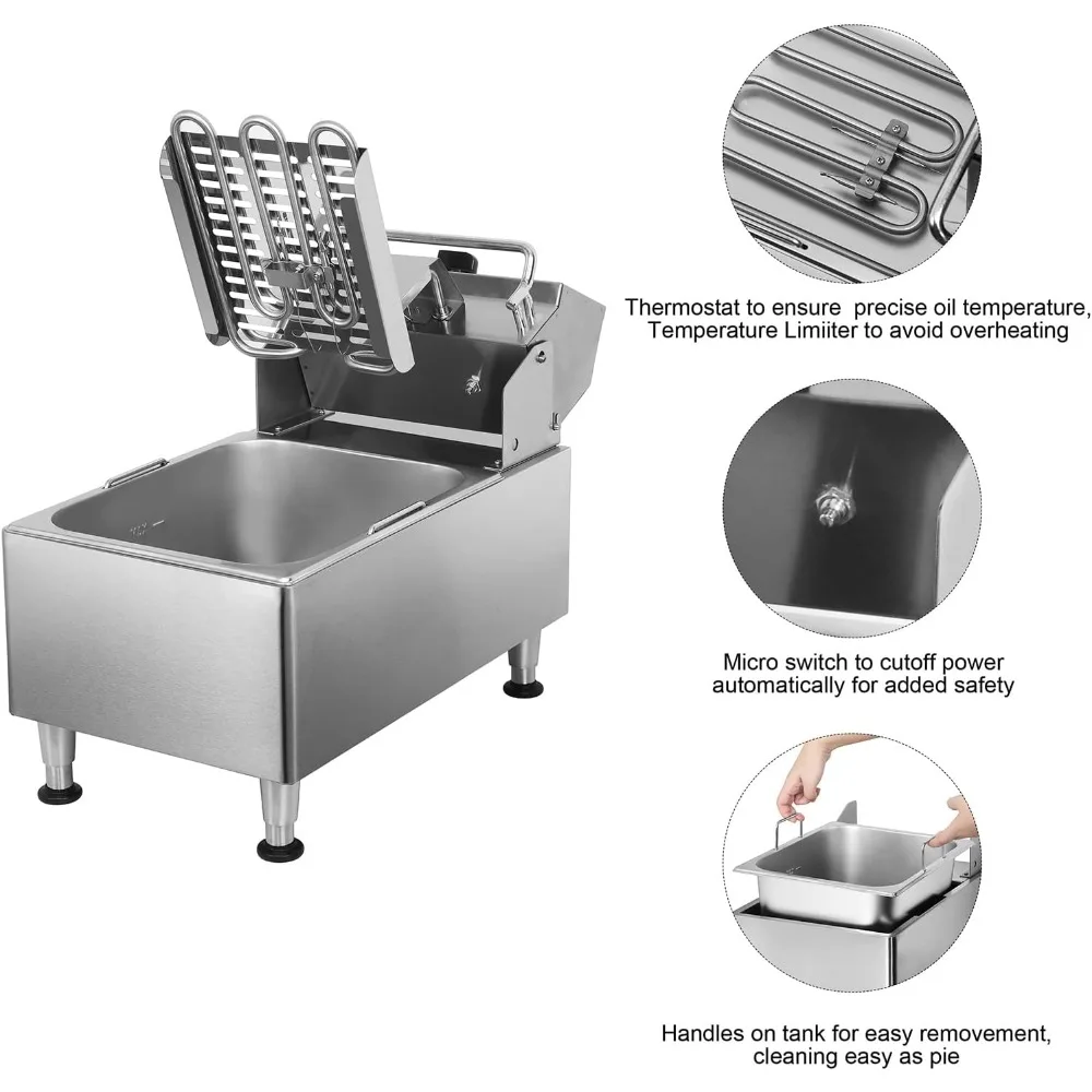 13Lbs Electric Deep Fryer Countertop with Easy-assembling Solid Basket,Removeable Oil Container for Restaurant Home Use-120V 5