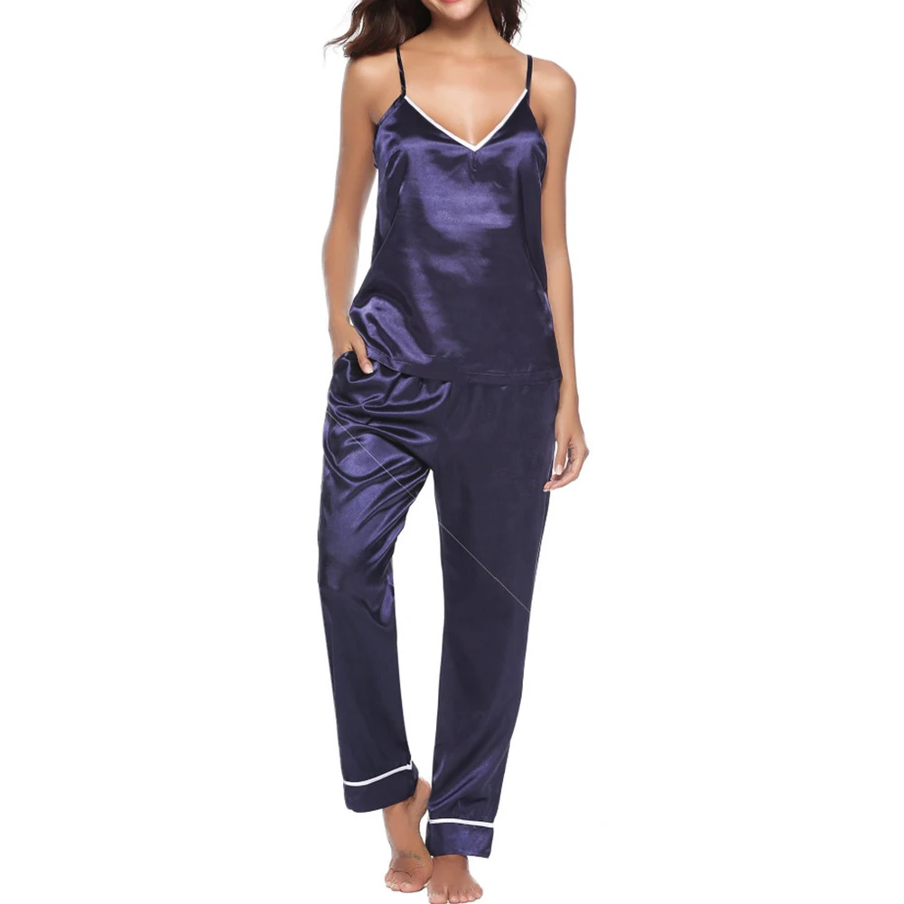 

Women Satin Underwear Pajamas Suit Set Vest Pants Soft Seamless Nightwear Sleepwear Sexy Lingerie Homewear Home Suit