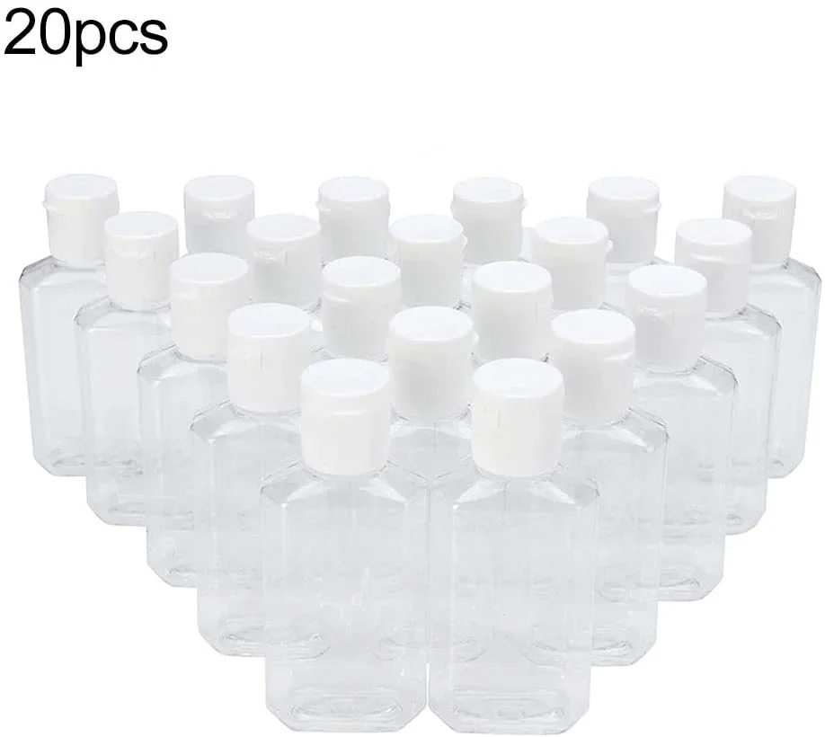 Clear Plastic Empty Squeeze Bottles with Flip Cap,20Pcs 60ml Portable Travel Clear Empty Refillable Liquid Soap Bottle-White