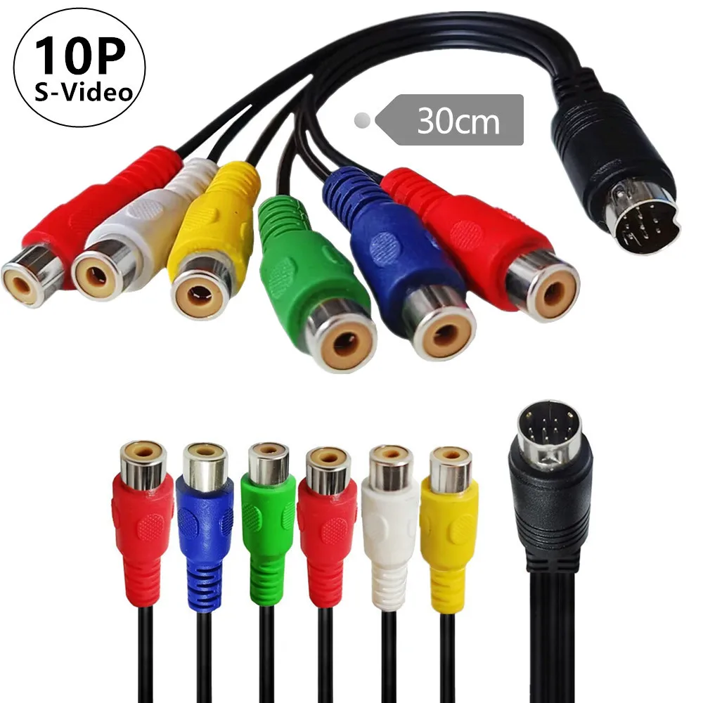 Linea S-Video Da 10Pin A 6Rca Femmina, Linea Di Componenti Audio E Video Red, White, Yellow, Red, Green E Blue Lotus