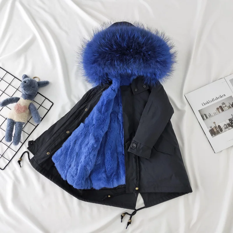 Winter Girls Fur Coat Children Natural Rabbit Fur Kids Jacket Warm Parkas Real Raccoon Boys Girls Jacket size 110-170 TZ204