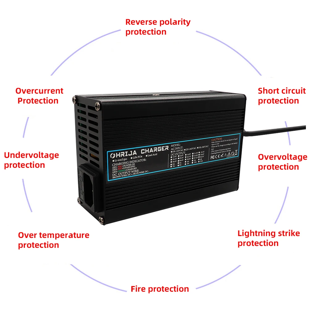 QDD Caricatore da 71,4 V 5 A, 60 V, batteria agli ioni di litio intelligente per 17 S 60 V, con connettore C13 N+L