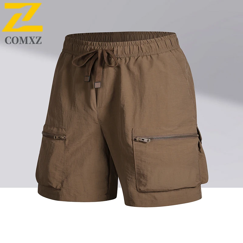 Men's Nylon Ice Silk Cargo Shorts 5-Pocket Summer Quick-Dry Casual Workout Shorts Trendy Zipper Mid-Length Streetwear 4