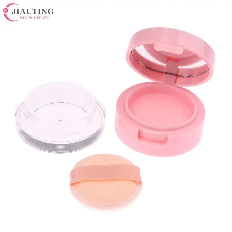 

1PC Portable Plastic Powder Box Empty Loose Powder Container With Sieve Mirror Cosmetic Sifter Loose Jar Travel Makeup Container