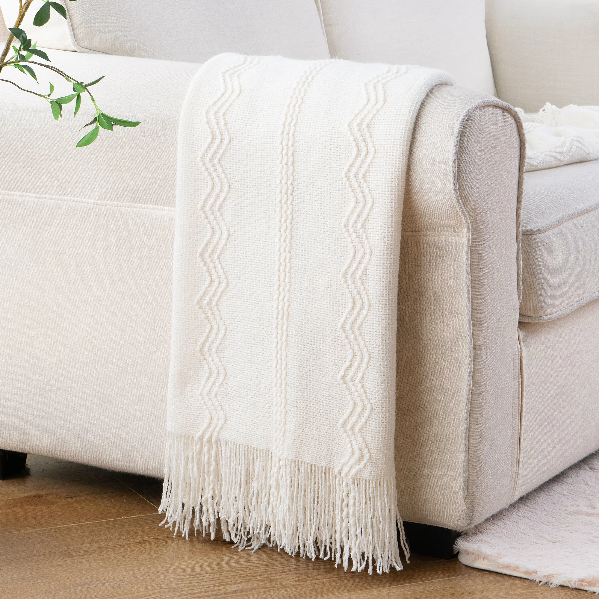 Caramel Knit Throw Blanket - Lightweight Plaid Blanket for Couch and Bed