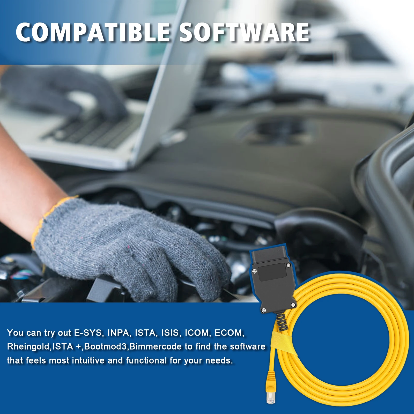 Cavo ENET OBD2 A Ethernet Per BMW Serie F | 1,8 Metri | Programmazione Moduli E Diagnosi Per F20, F30, F10, F15, F16 | Compatibile Con E-SYS E ICOM