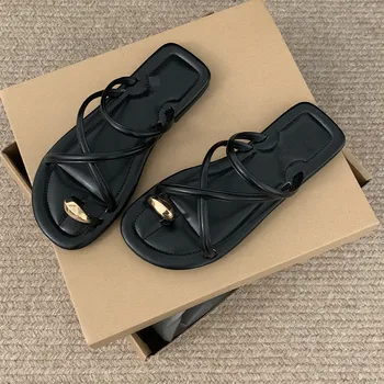 2026 Women's Cross Strap Slide slippers Comfortable Lightweight Toe Loop Beach Shoes with Casual Solid Color Design for Summer 1