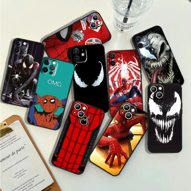 Marvel Venom Spiderman Custodia Per Telefono Per Apple Iphone 15 14 13 12 11 Pro Max Mini Xs Max X Xr 8 7 6 5 Silicone Black Shell Fundas
