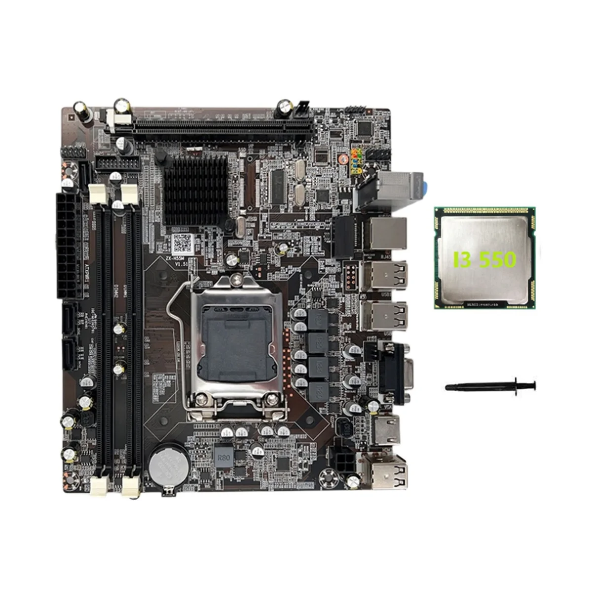 

H55 Motherboard LGA1156 Supports I3 530 I5 760 Series CPU DDR3 Memory Computer Motherboard+I3 550 CPU+Thermal Grease