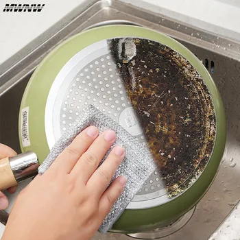 10 pezzi strofinaccio magico filo d'argento pulizia panno da cucina addensato asciugamano in microfibra spugna incorporata straccio a sfera in filo di acciaio 1