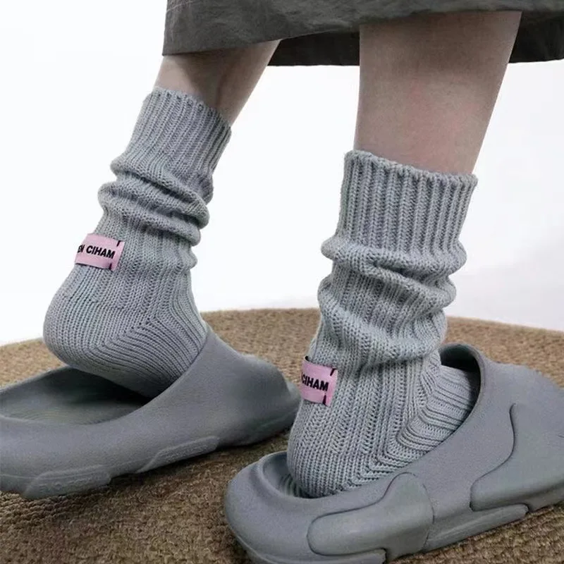 Sports Cotton Knee Socks Korean Needle Thick Thread Knitted Middle Tube Socks For Men Women Couples