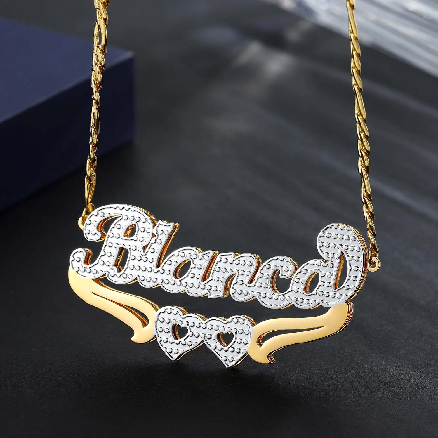 New Customized Double Plated Heart Name Necklace For Women Personalized Gold Stainless Steel Name Pendant Chain Jewelry Gifts