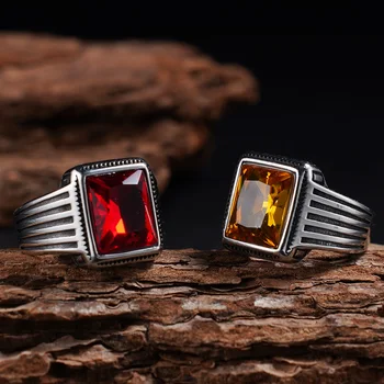 1pc Luxury gemstone rings for fashion parties, available in men's and women's styles, 316L stainless steel trendy rings. 1