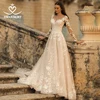 Vintage Long Sleeve Wedding Dress Appliqued A-Line Bride Gown Lace Princess SwanSarah N307 customized Vestido De Novia 1