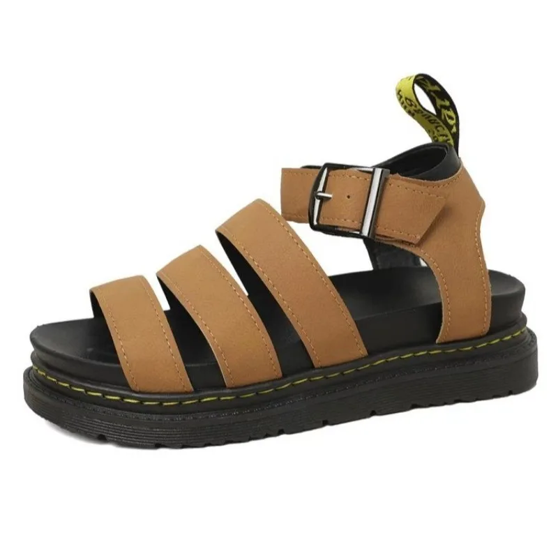 Platform Summer Shoes Women Sandals Narrow Band Vintage Square Toe Cross Strap Thong Sandals V Shape Design Chunky Shoes Women