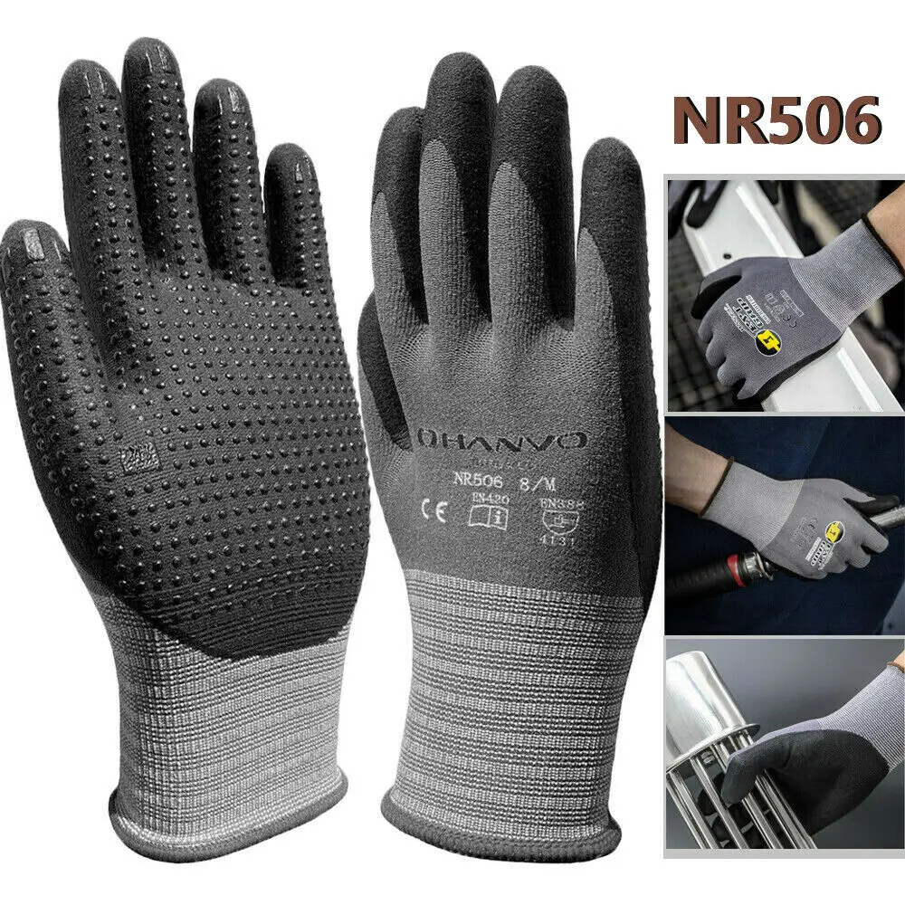 5 Pairs Nylon PU Nitrile Safety Coating Work Gloves Mechanic 15 Gauge Working Gloves Palm Coated Gloves