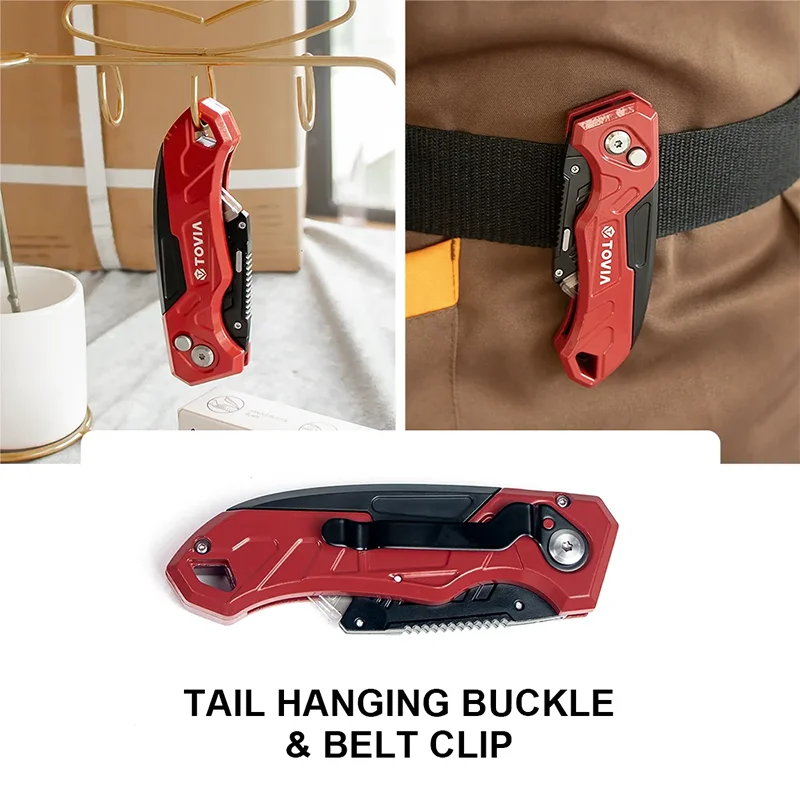 T TOVIA Folding Knife Replaceable Utility Knife for Cable Cartons Carboard Boxes Cutter Handle Knife Blades Outdoor Hand Tool 6
