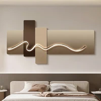Chambre principale salon géométrique bureau décor peinture avec lumières luxe canapé TV fond mur suspendu photo chambre lits 2