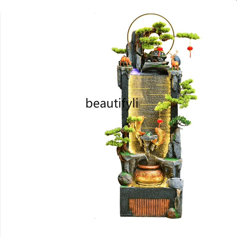 

New Chinese Rockery Flowing Water Ornaments Indoor Fountain Humidifying Floor Water Curtain Wall
