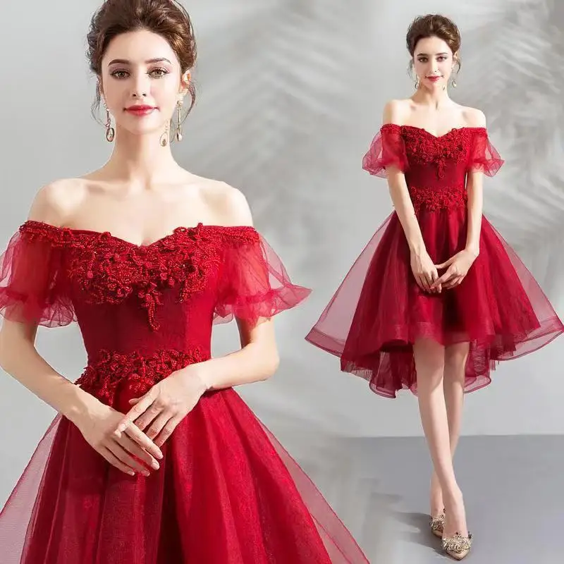 

2024 New Engagement Dress Off The Shoulder Short Front And Long Back Evening Gown Wine Red Fashion Sukienki Wieczorowe