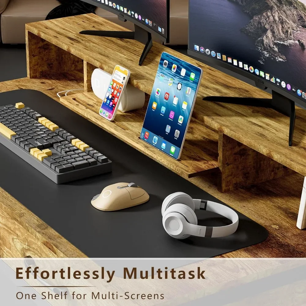 47" Home Office Desk With Monitor Shelf Gaming  Work Desk Study Desk for Bedroom Computer Table Rustic Brown Furniture 4