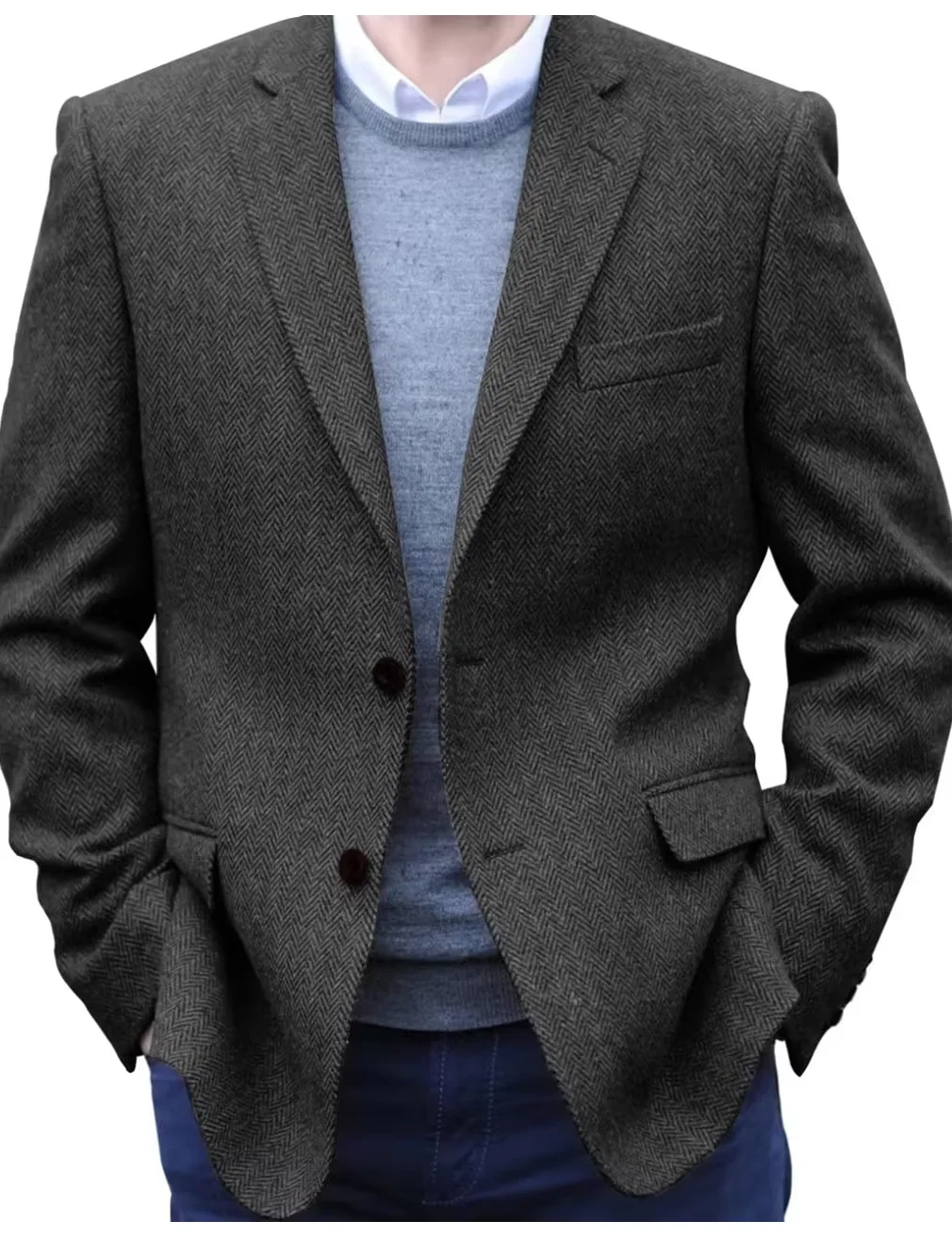 Premium Men's Suit Brown Blazer Prom Tuxedos Herringbone Tweed Single Breasted Formal Bussiness Jacket for Wedding(Only Coat) 4