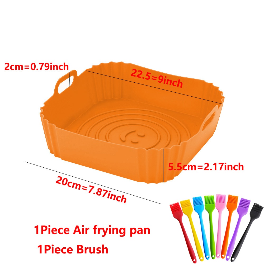 Reusable Air Fryer Pot Mat Accessories with Brush Silicone Air Fryer Oven Baking Tray Pizza Chicken Air Fryer Non-stick Silicone